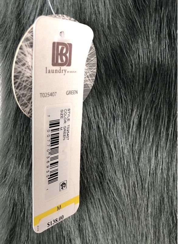NWT Laundry By Design Women's Green Faux Fur Vest - Size M