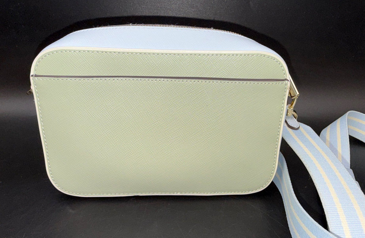 Kate Spade Blue Mint Green Saffiano Leather Crossbody Camera Bag Gold Hardware