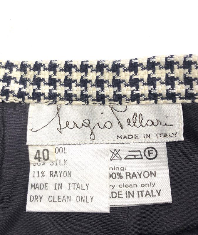 Vintage 90s Sergio Pellari Women's Houndstooth Silk Wool Skirt Italy NWT Sz 40