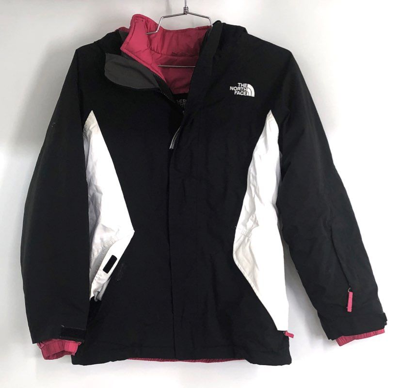 The North Face Girl's Black White Pink Full Zip Hooded Insulated Jacket Sz L