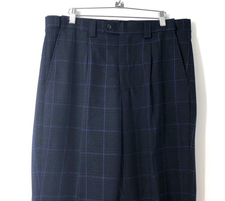 Blu Martini Men's Navy Blue Plaid Pleated Straight Leg Dress Pants Sz 36 NWT