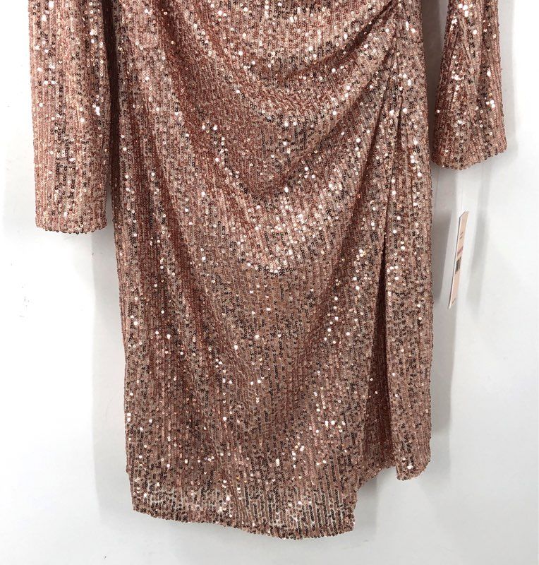 Nanette Lepore Women's NWT Rose Gold Sequin Faux Wrap Cocktail Dress Sz 10