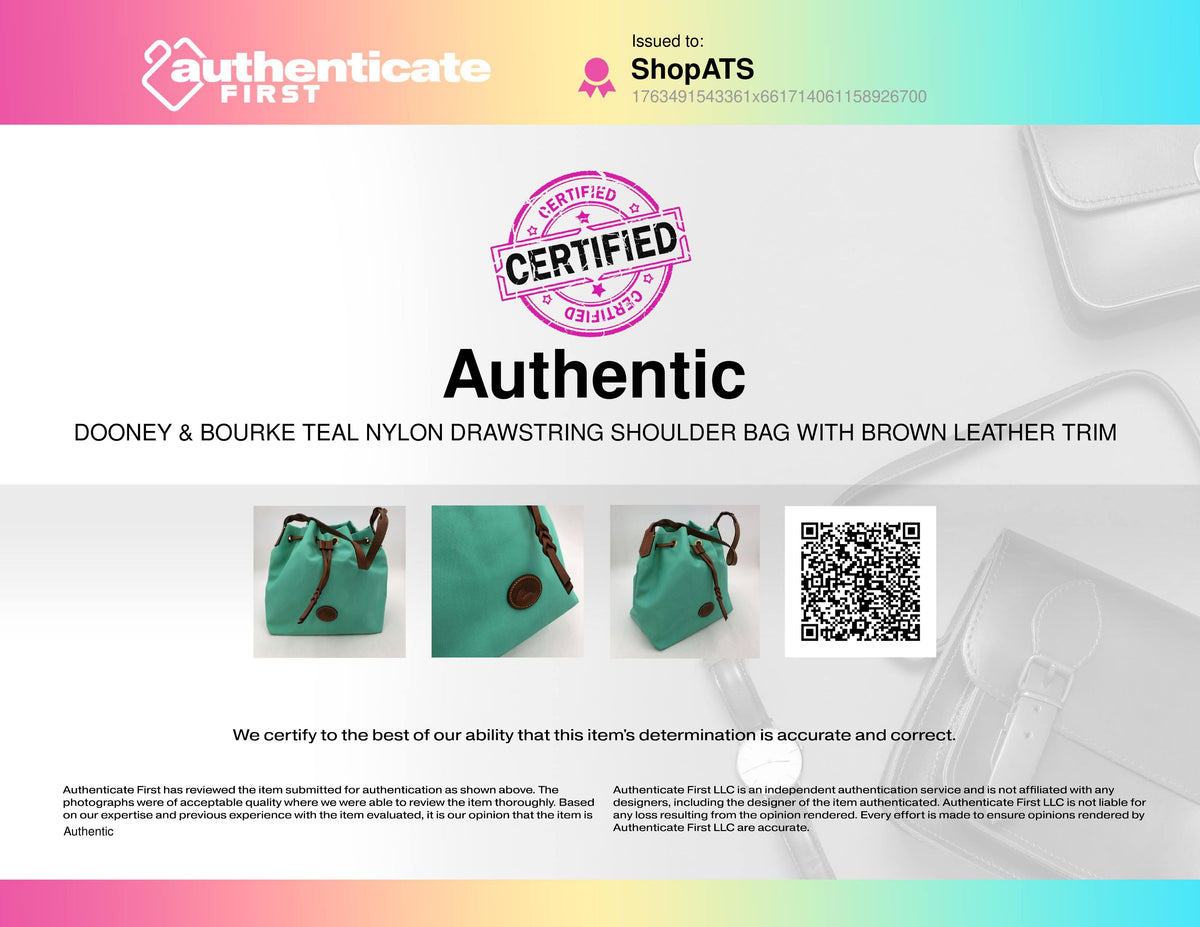 Dooney & Bourke Teal Nylon Shoulder Bag with Brown Braided Leather Trim (+COA)