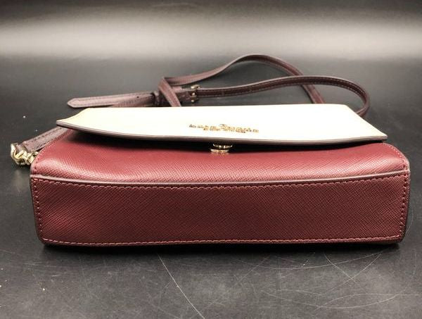 Kate Spade Pale Pink Burgundy Leather Flip Crossbody Bag Gold Hardware COA