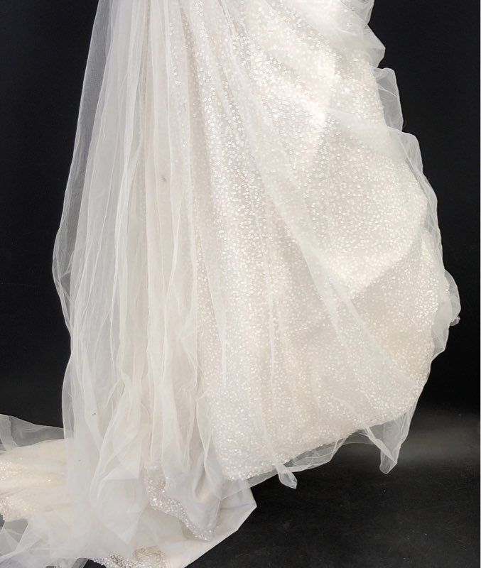 Galina Signature Women's Ivory Strapless Sequin Slim Wedding Dress Gown NWT Sz 4