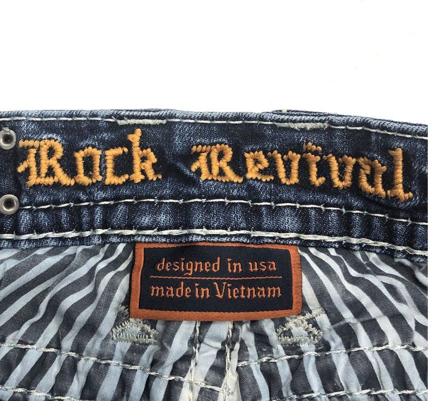 Rock Revival Women's Yui Skinny Jeans Blue Embellished Flap Pocket Sz 28