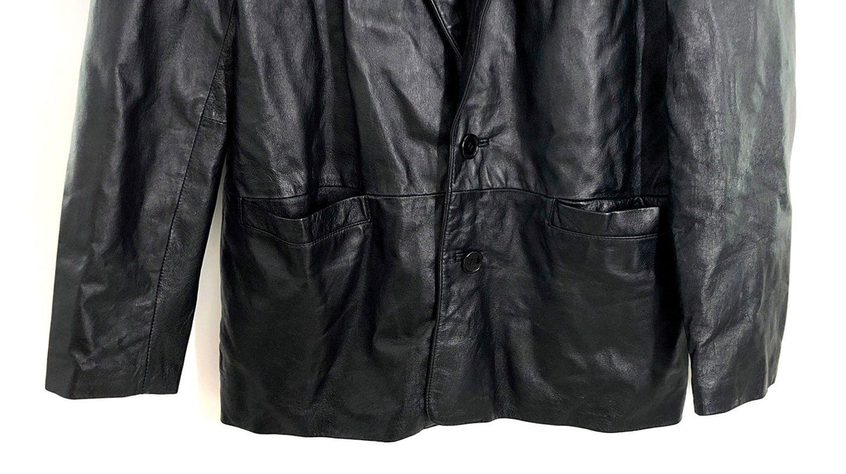Vintage 90s Leather U.S.A. Men's Black Genuine Leather Blazer Jacket Sz XL