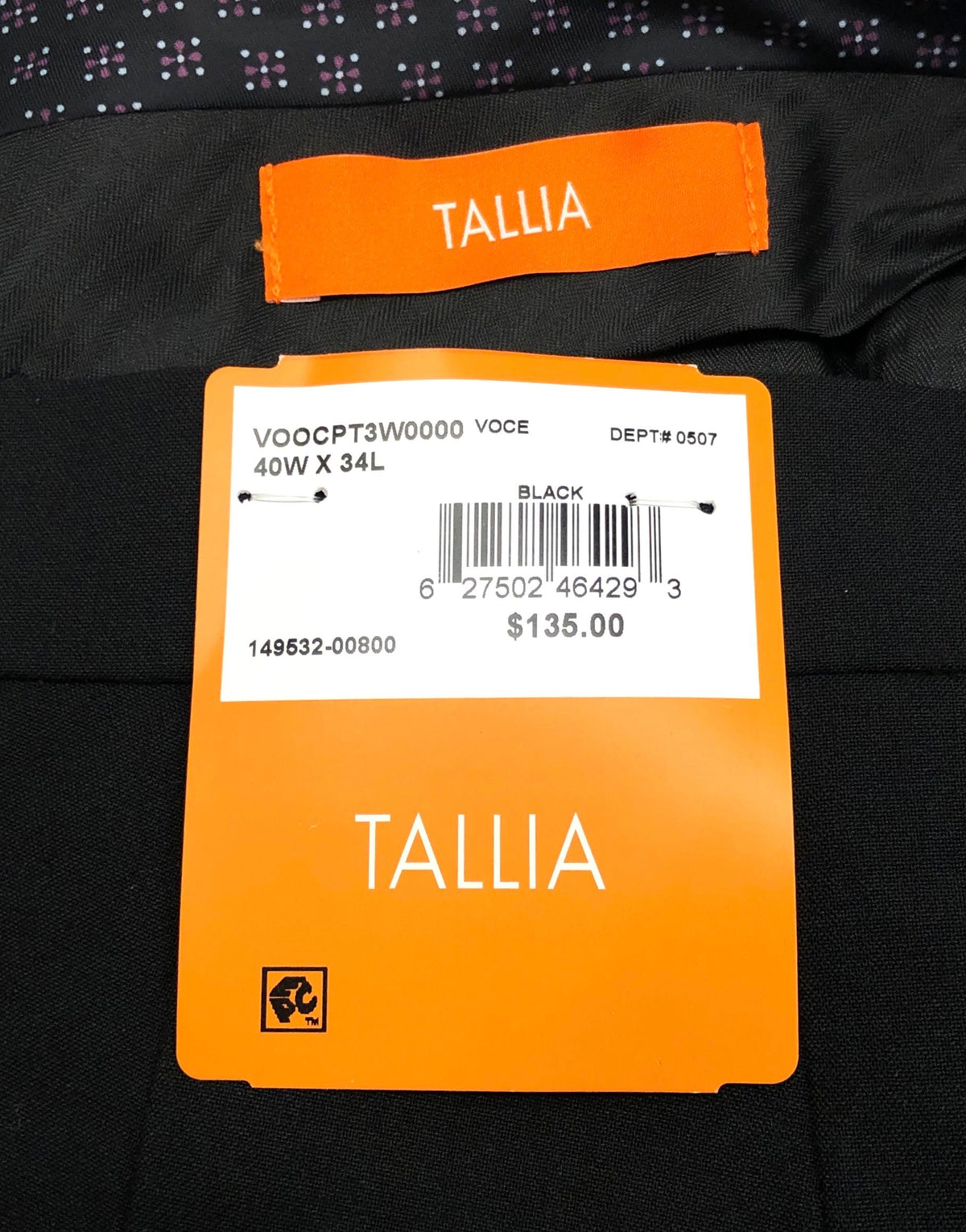Tallia Men's Voce Black Stretch Flat Front Dress Pants Slacks NWT 40x34