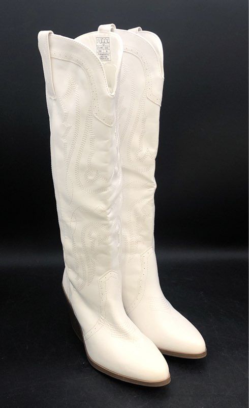Sugar Kammy White Faux Leather Knee High Western Cowboy Boots Womens Size 9