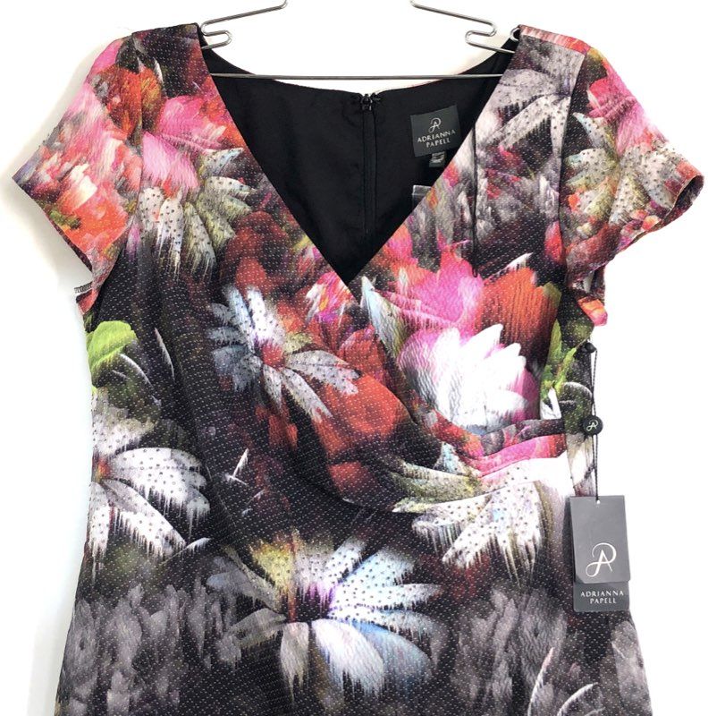 Adrianna Papell Women's Multicolor Floral Short Sleeve Sheath Dress Sz 14 NWT