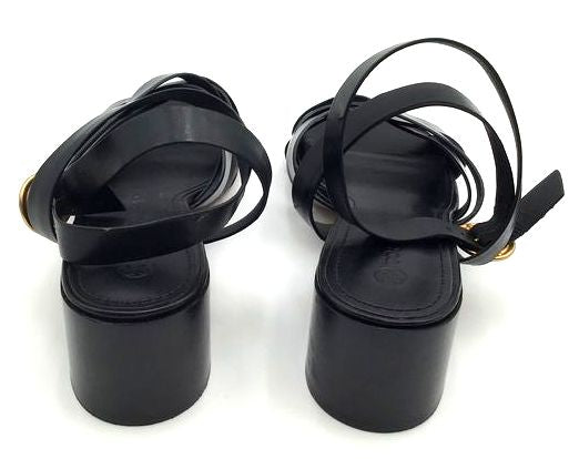 Tory Burch Black Leather 'City Heel' Ankle Strap Sandals-Size: 8.5 (+COA)