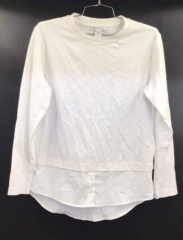 Athleta Women's White Gallery Top 2.0 Mixed Media Layered Shirt Tail Sz XS