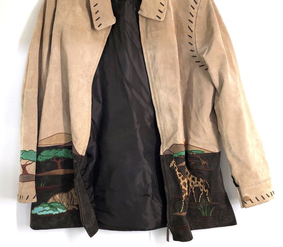 Quacker Factory Women's Vintage Y2K Leather Safari Embroidered Jacket Sz M