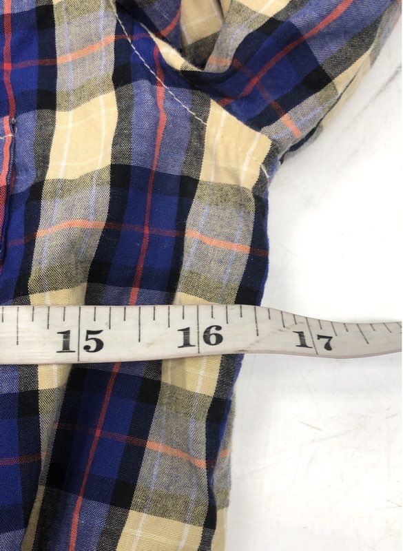 Barneys New York CO-OP Women's Western Snap Shirt Blue Tan Plaid Sz XS