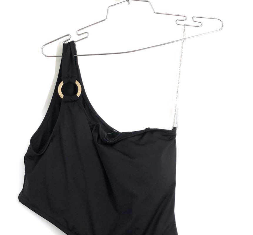 Banana Republic Women's Black Ring Detail One-Shoulder Cut-Out Swimsuit NWT L