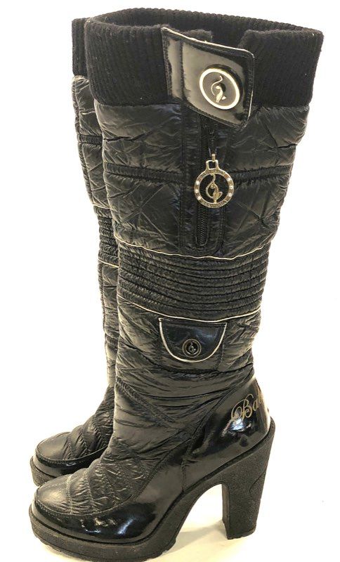 Vintage Y2K Baby Phat Black Quilted Puffer High Heel Knee High Boots Size 8