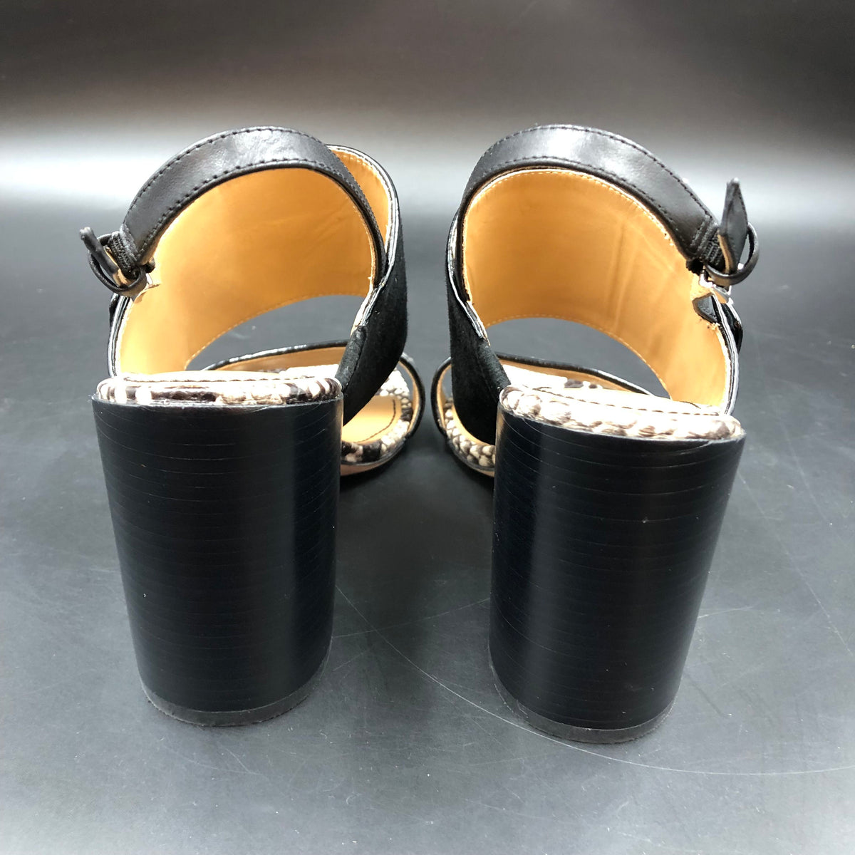 Tory Burch Black Suede Snakeskin Block Heel Sandals Size 7 COA