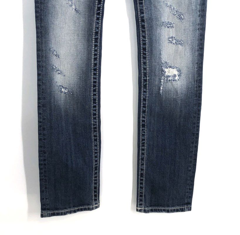 Miss Me Women's Blue Distressed Embellished Straight Leg Jeans Sz 27x33 NWT