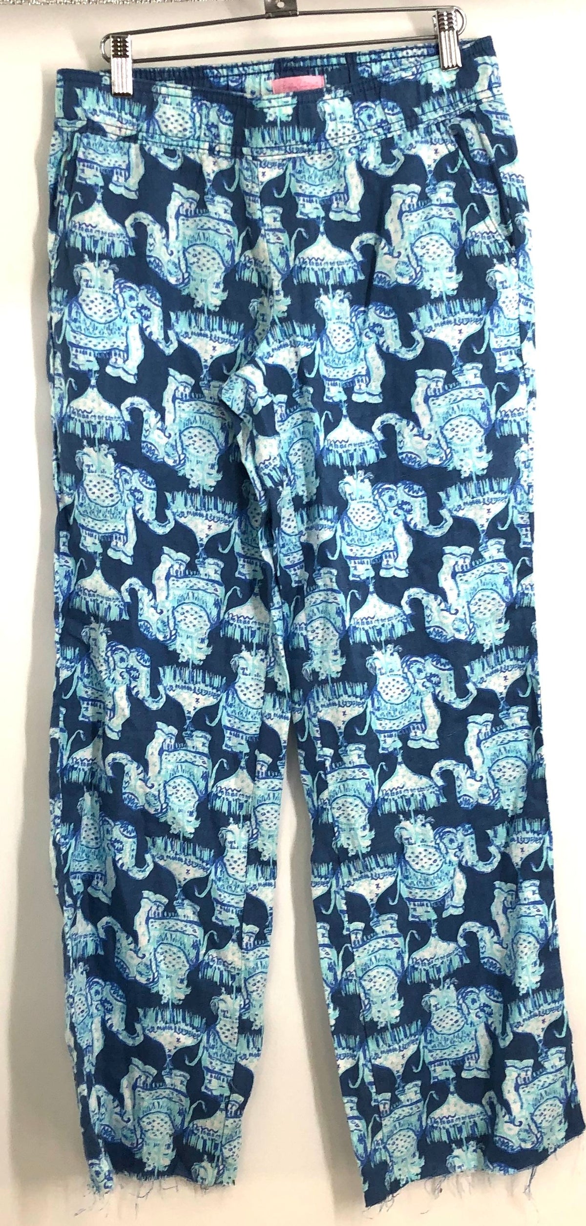 Lilly Pulitzer Women's Florita Linen Pant Deep Indigo Joy Ride Elephant Sz S NWT