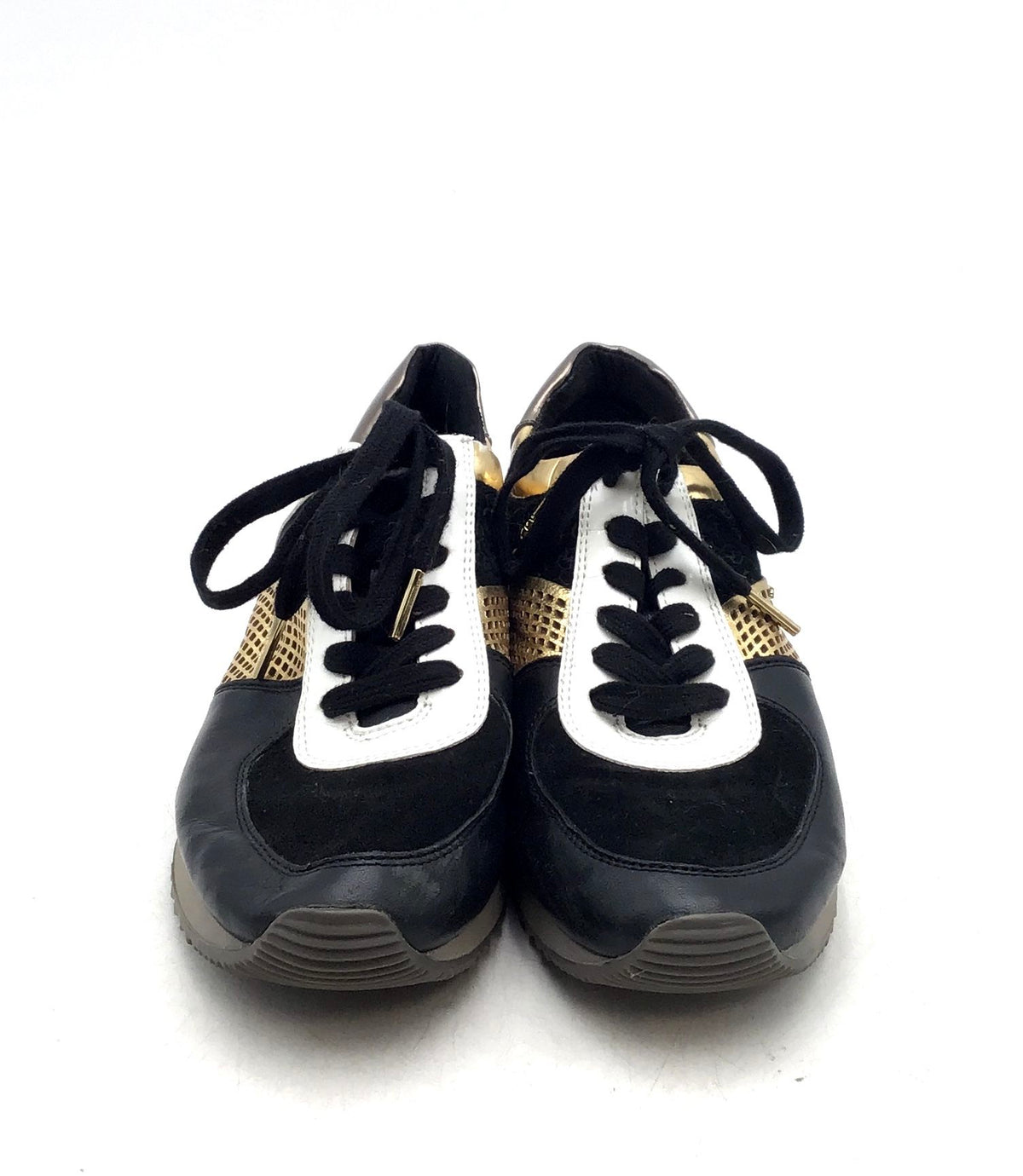 Michael Kors Women&#39;s Black Gold Leather Lace-Up Athletic Shoes - Size 8.5 M