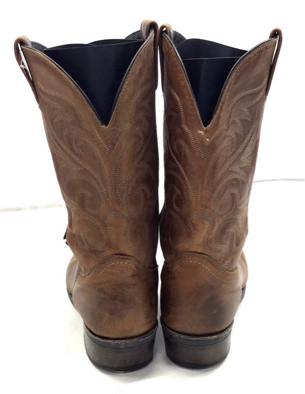 Vintage Tan Leather Western Cowboy Boots Pointed Toe Stitching Size 12 D