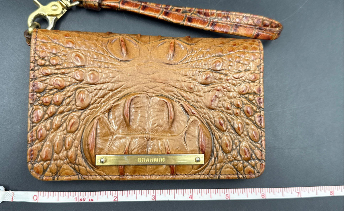 Brahmin Tan Croc Embossed Melbourne Leather Wristlet Wallet Gold Hardware