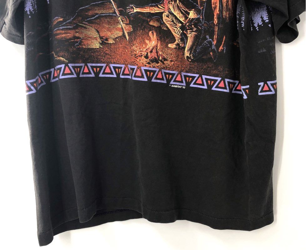 Vintage 1992 Habitat Cowboy Wolf Campfire T-Shirt Single Stitch Made in USA Sz L