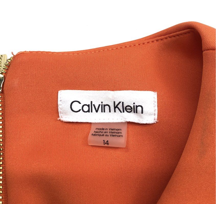 Calvin Klein Women's Orange Cold Shoulder Sheath Zip Back Dress Sz 14 NWT