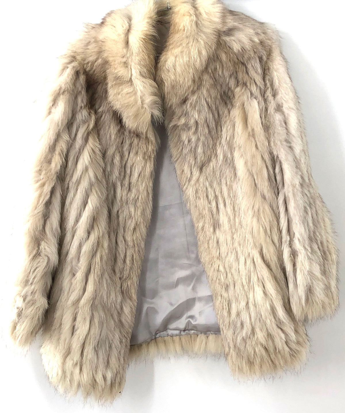 Vintage Women's Real Rabbit Fur Jacket Gray Cream Shawl Collar Coat Sz S