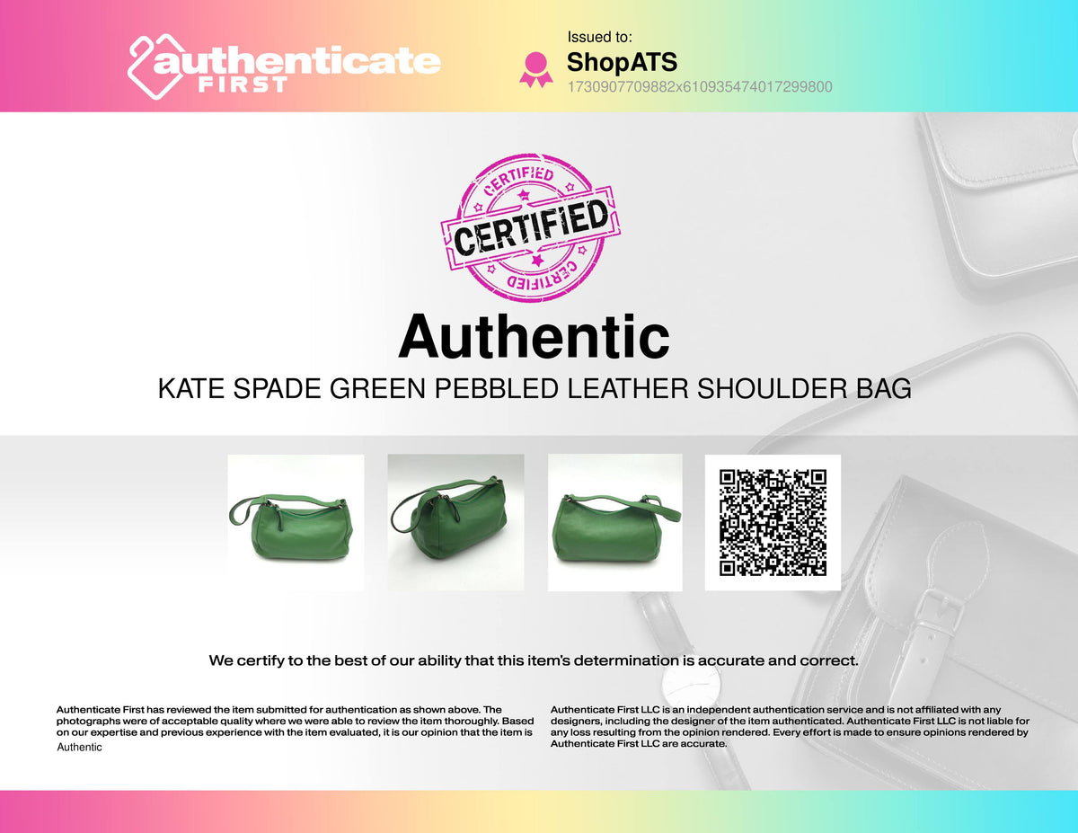 Authentic Kate Spade New York Green Leather Luxury Shoulder Bag - COA Included