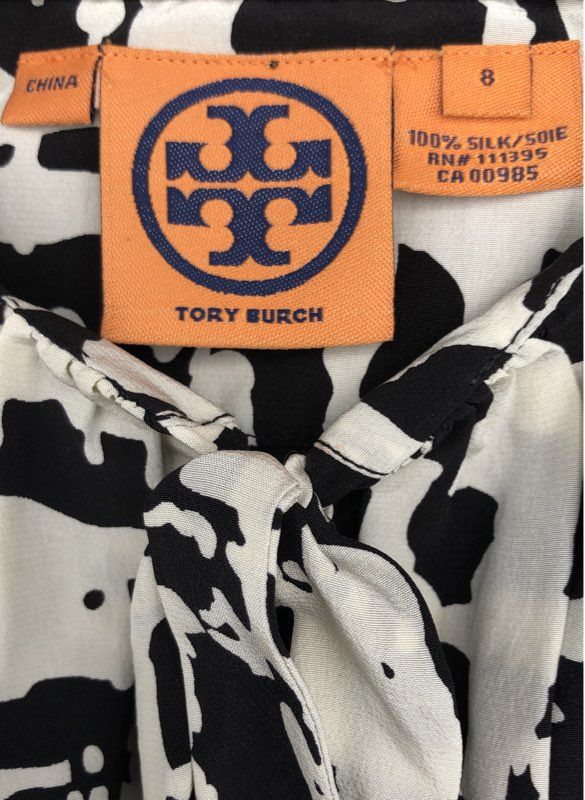 Tory Burch Women's Black White Silk Blouse - Size 8