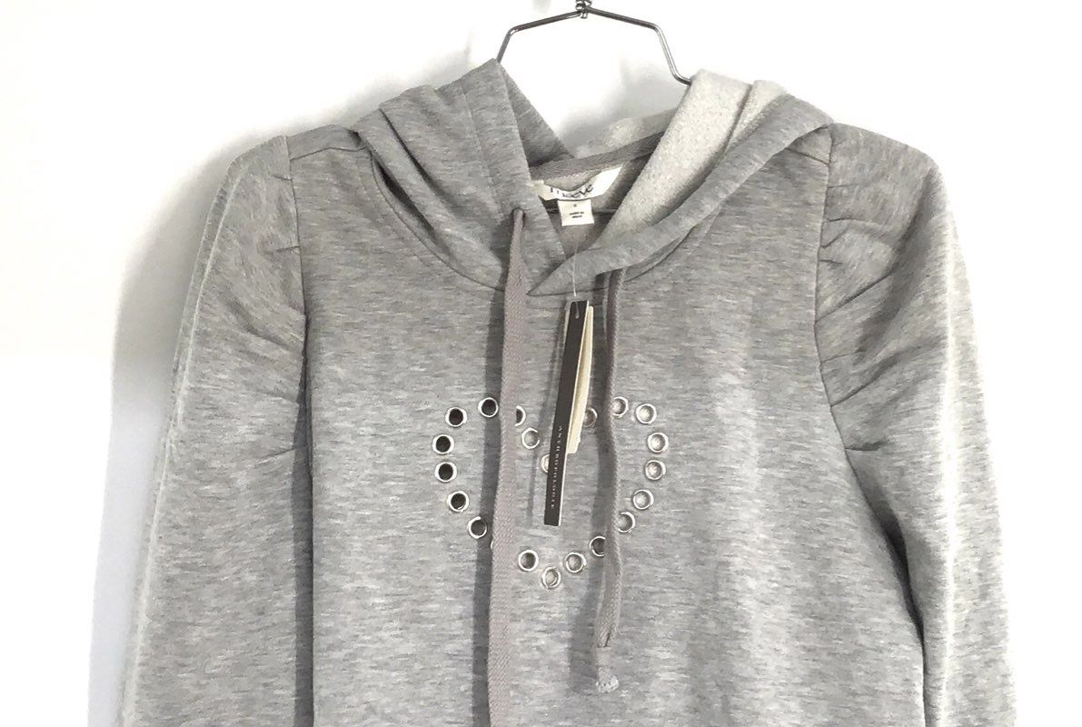Maeve Women's Heather Gray Eyelet Heart Puffed Sleeve Hoodie NWT Sz S
