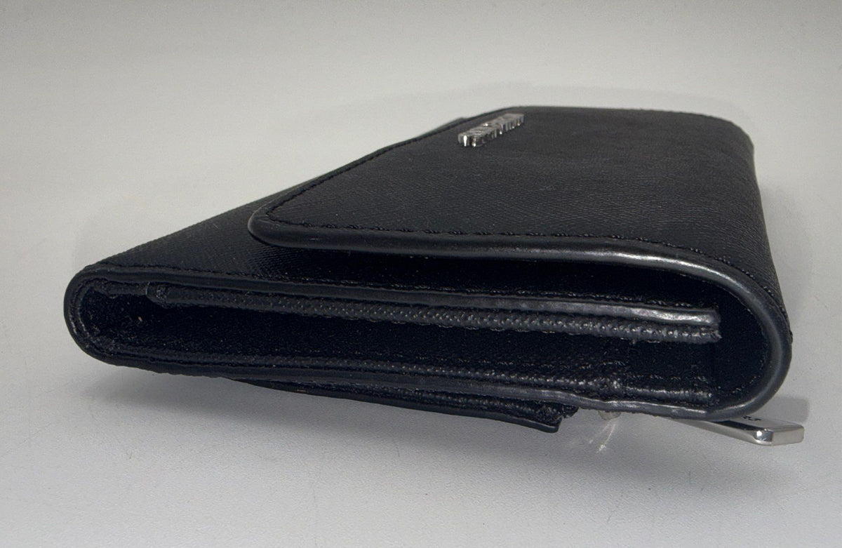 Michael Kors Black Saffiano Leather Trifold Flap Long Wallet Silver Hardware