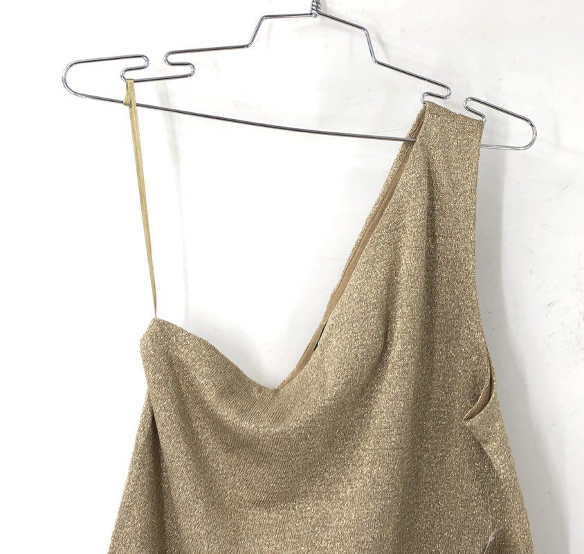 NWT Lauren Ralph Lauren Women's Gold Metallic One Shoulder Top Silk Blend Sz L