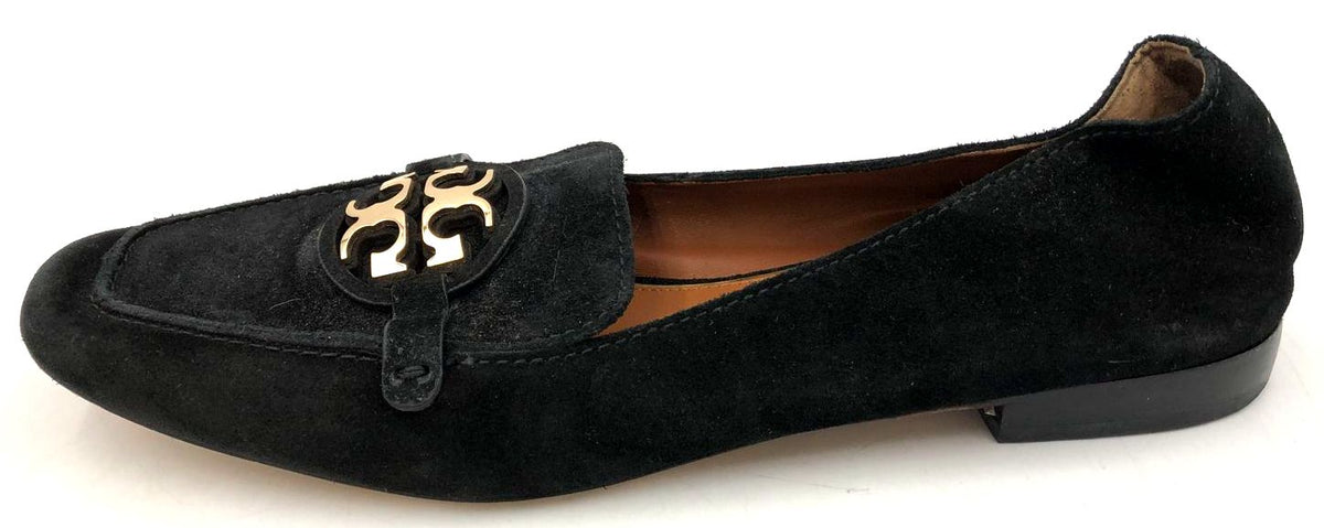 Tory Burch 'Metal Miller' Women's Black Suede Loafers with Logo - Size 10 (+COA)