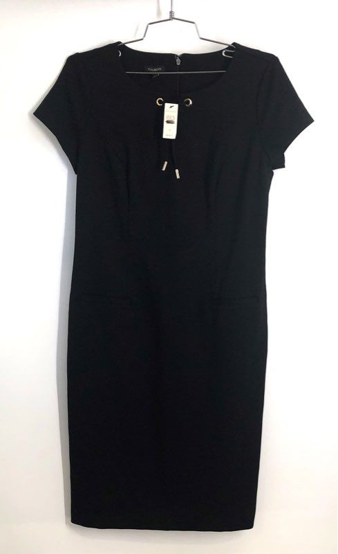 Talbots Women's Black Short Sleeve Sheath Dress Lace-Up Grommet Sz 2 NWT