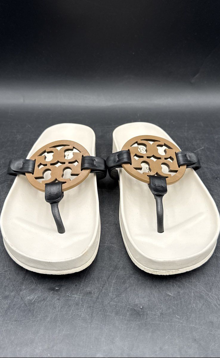 Tory Burch Mini Miller Jelly Platform Thong Sandals White Black Tan Size 4.5