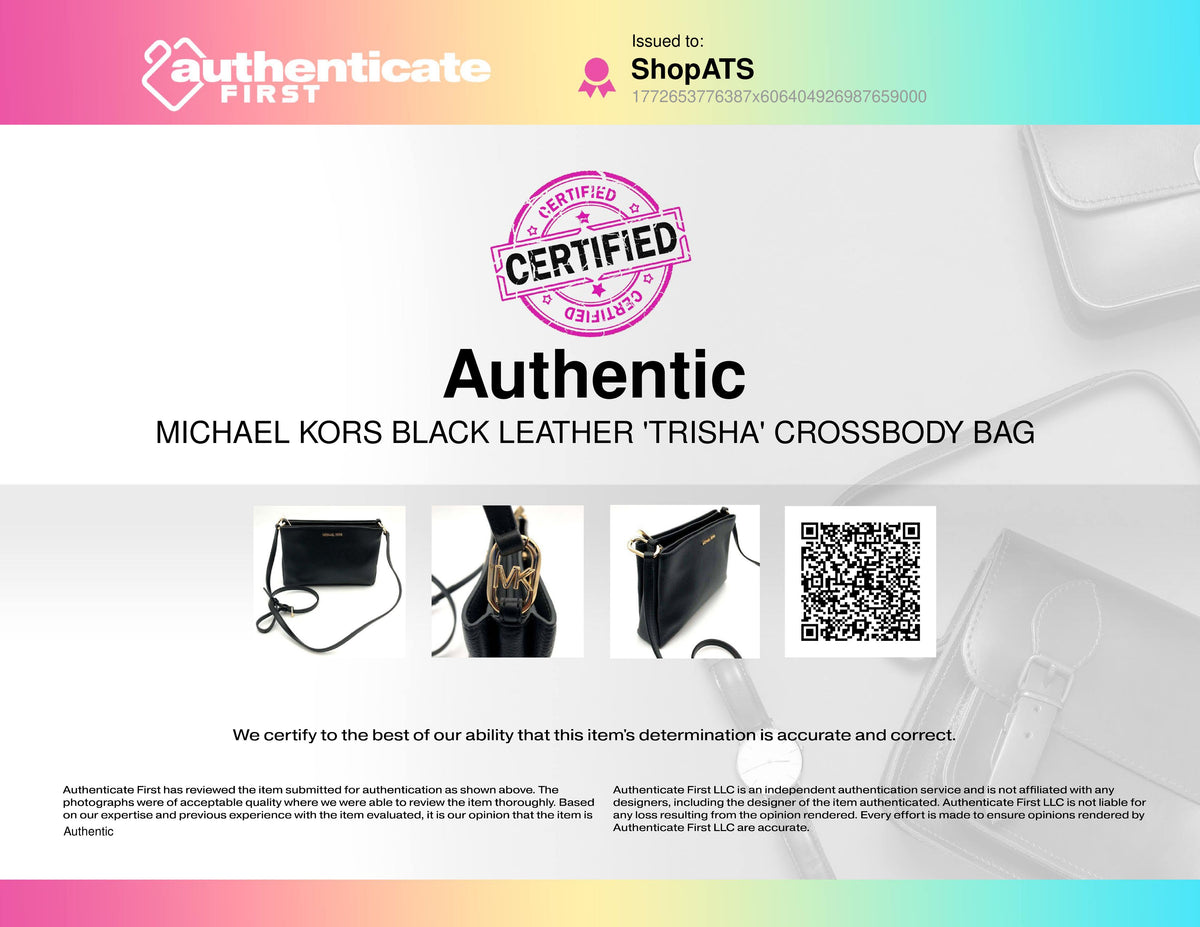 Michael Kors Black Leather Trisha Crossbody Bag Gold Hardware COA