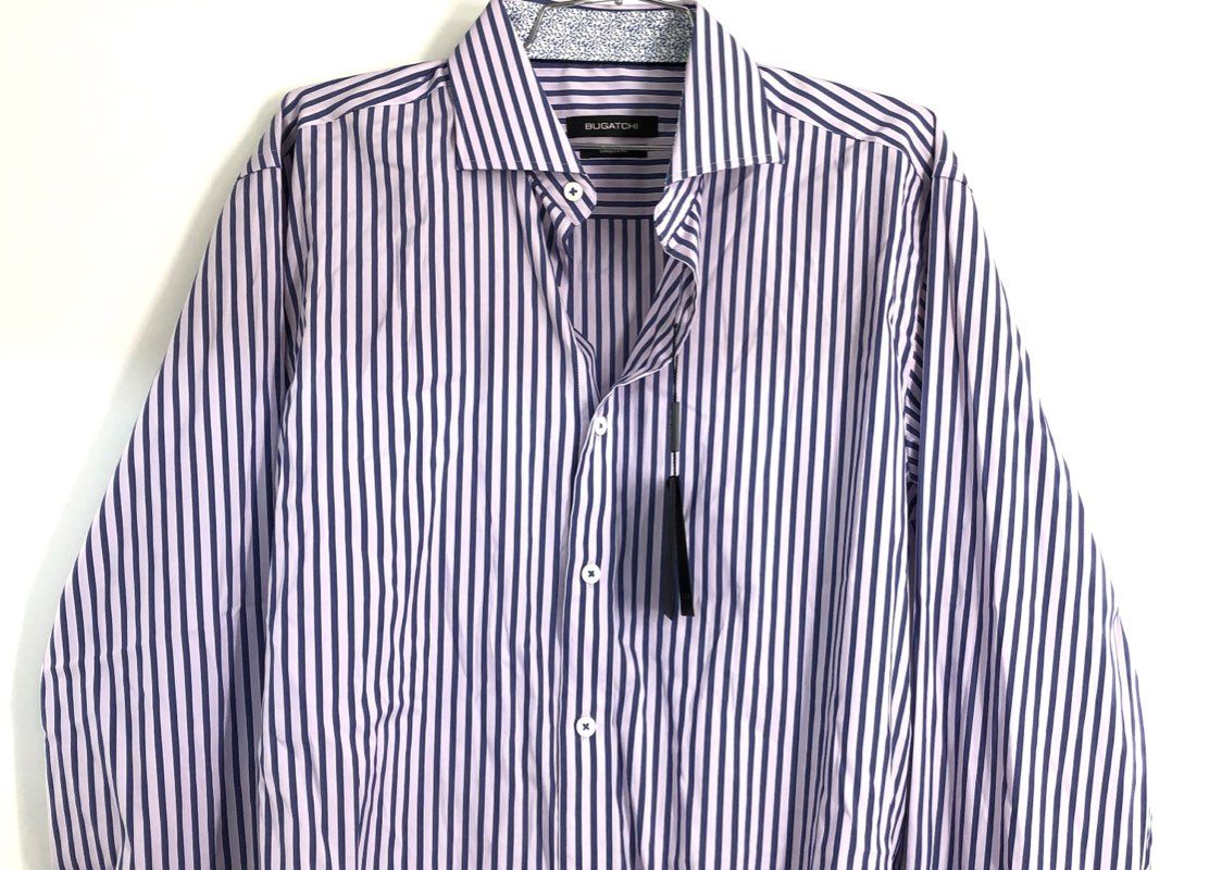Bugatchi Men's Long Sleeve Button Down Shirt Lot 7 NWT Lavender Striped Sz M