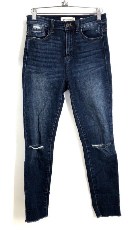 The Impeccable Pig Women's Dark Blue Distressed High Rise Skinny Jeans Sz 26