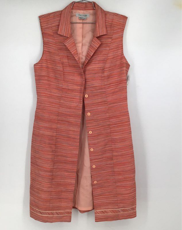 NWT Kay Unger Women&#39;s Peach Striped Sleeveless Shirt Dress - Size 12