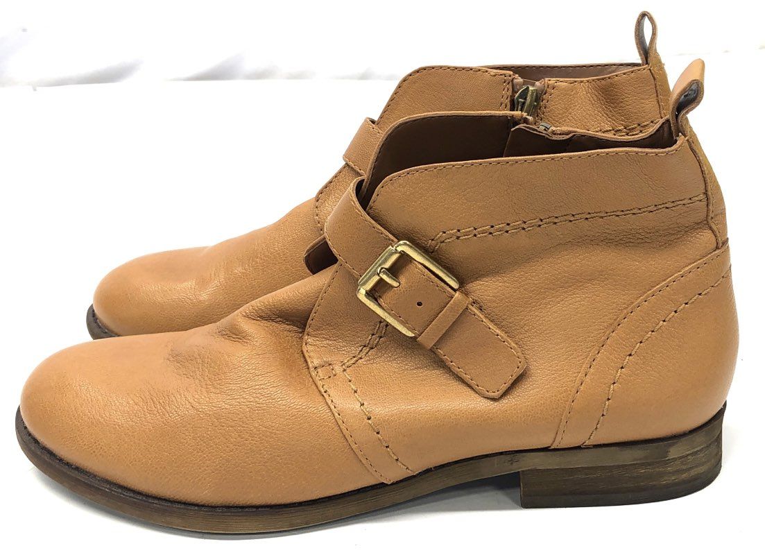 Franco Sarto Tan Leather Monk Strap Buckle Ankle Boots Women's Size 8M