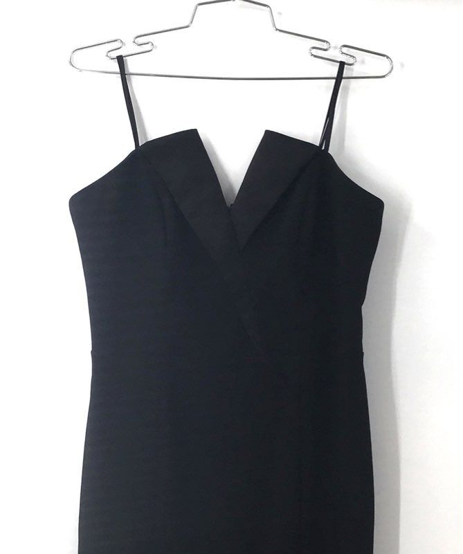 Betsy & Adam Women's Black Notched V-Neck Maxi Gown Dress Sz 12 NWT