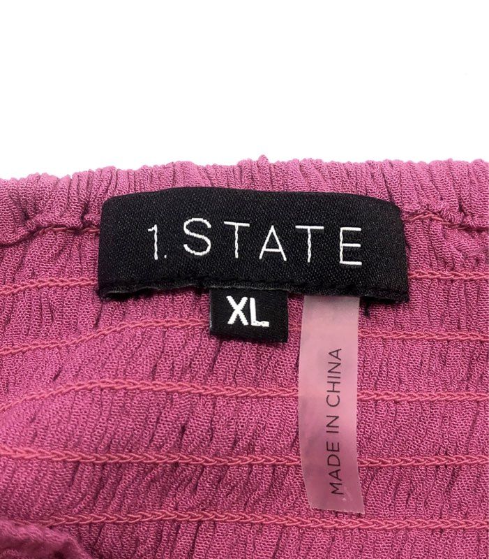 1.STATE Women's Pink Smocked Square Neck Balloon Sleeve Rayon Blouse NWT Sz XL