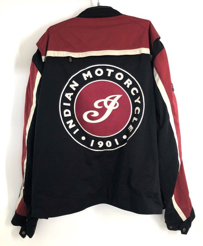 Indian Motorcycle 1901 Embroidered Biker Racing Jacket Quilted Red Black Sz 5XL