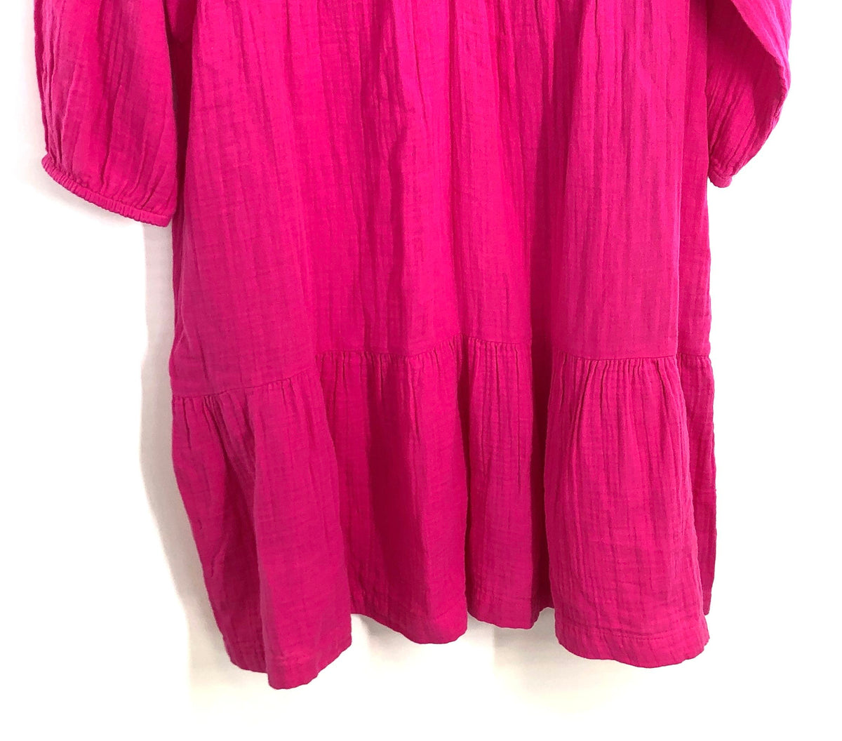 Gap Women's Pink Crinkle Cotton Gauze Tiered V-Neck Mini Dress Sz M Tall NWT