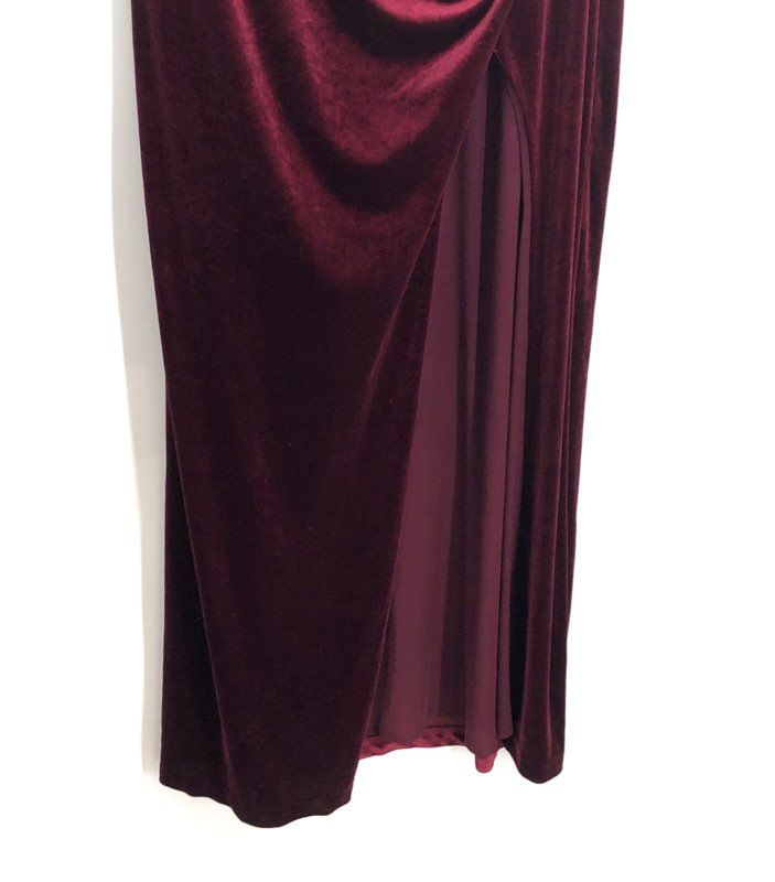 BHLDN Women's Red Berry Velvet Strapless Gown High Slit Floor Length NWT Sz XL