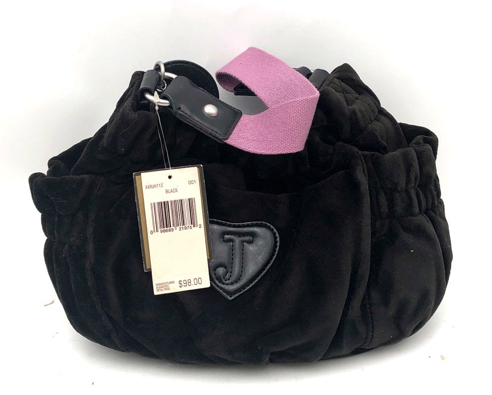 Vintage Juicy Couture Black Velour Crest Handbag NWT & Heart Keychain Lot of 2