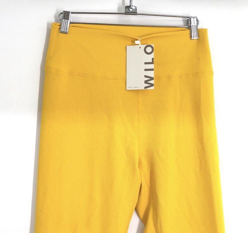 WILO The Label Women's Butter Yellow Ribbed High Waisted Leggings Sz L NWT