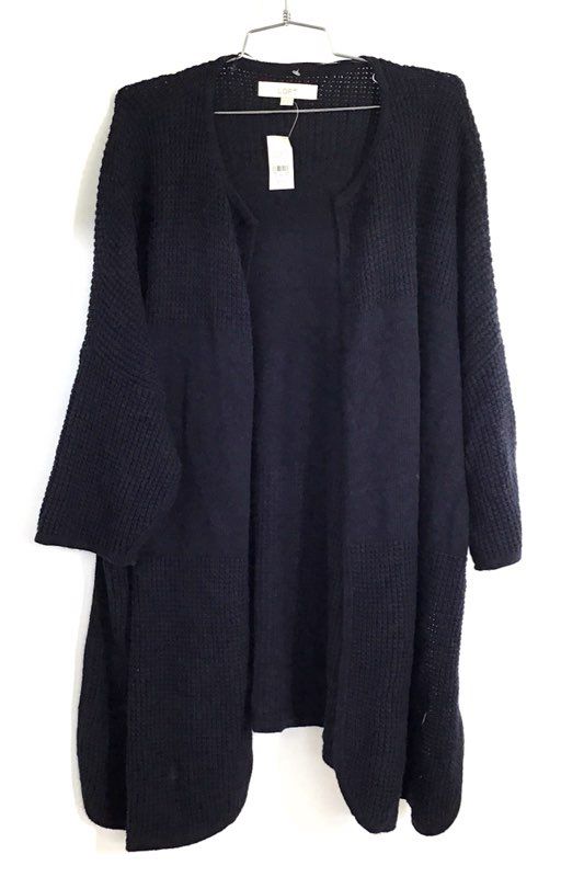 Loft Women's Black Open Front Textured Knit Long Cardigan Sweater NWT Sz XS/S